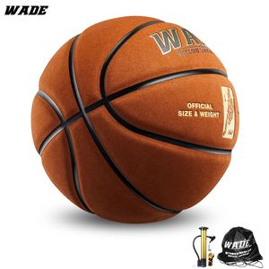 Pelotas WADE Baloncesto de ante amarillo 7 # para baloncesto de interior para adultos Peso estándar original con bomba 231213