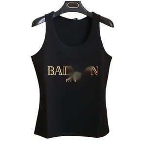 Balman Designer-breisel Topkwaliteit Damesgebreide T-shirts T-shirt Dames T-shirt Tank T-shirt Sexy Slim Fit Dames gestempeld Letter Mouwloos ondershirt