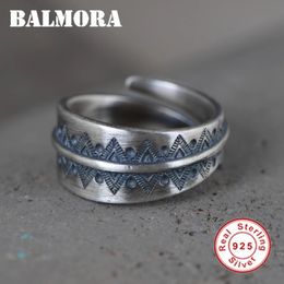 BALMORA 100% 925 Anillo de plata con tótem indio grabado para mujer y niña, amante, Retro, Punk, horquilla abierta, anillo llamativo, regalo de joyería 240220