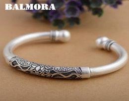 BALMORA 990 Puur Zilver Lotusbloem Vis Open Armbanden voor Vrouwen Moeder Cadeau ongeveer 18 cm Retro Armband Sieraden Pulsera SZ03066215556