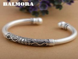 Balmora 990 Pure Silver Lotus Flower Fish Open armbanden voor vrouwen Moeder Gift Ongeveer 18 cm retro armband sieraden Pulsera SZ03067764440