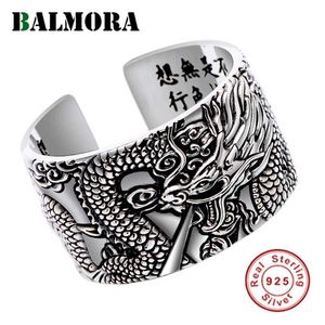 Balmora Real 999 Pure Silver Dragon Buddhism Sutra Open ringen voor mannen die vintage coole punk vinger sieraden cadeau stappen 211116