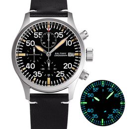 Baltany militaire montre hommes 39mm Vintage pilote montre VK67 chronographe Quartz montres Style rétro Air Force horloges lumineuses
