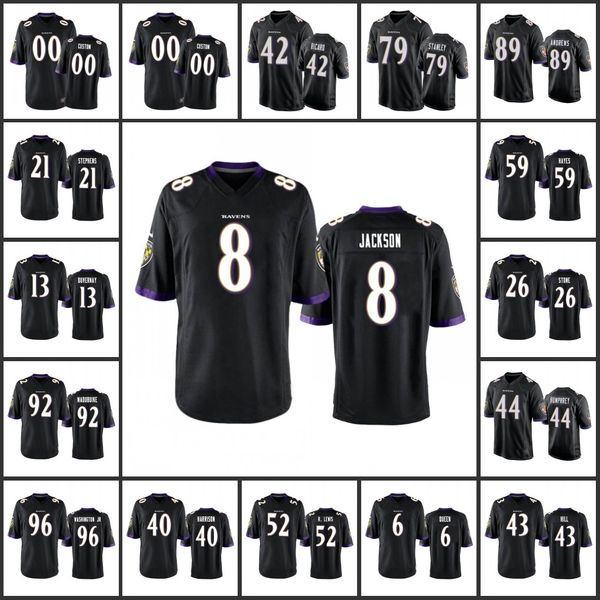 Baltimore''Ravens''Men 8 Lamar Jackson 6 Patrick Queen 21 Brandon Stephens 42 Patrick Ricard Femmes Jeunes''NFL Black Custom Vapor Limited Jersey