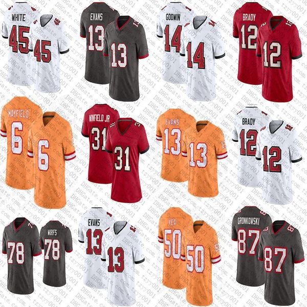 Baker Mayfield Mike Evans Maillots de football personnalisés Calijah Kancey Rachaad Devin Blanc Chris Godwin Mike Alstott Vita Vea Antoine Winfield Tristan Wirfs Tom Brady