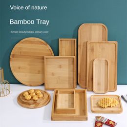 Bandeja de bambú y madera, plato de fruta de varios tamaños, plato de pan para hogar y restaurante