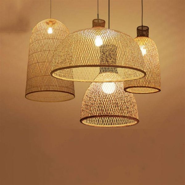 Bambou Art LED Lustre En Bois En Osier E27 Style Chinois Pendentif Lampes Suspension Maison Intérieur Salle À Manger Cuisine Lumière Luminaire L281J