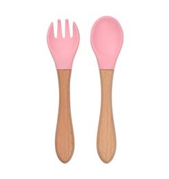 Bamboo Baby Spoon and Fork Set Soft Silicone Tip Baby Nourning Spoon Food Grade Silicone Training Spoon Cutlery Cutlery8138403