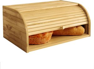 Bamboe broodtrommel Ruimtebesparende rustieke broodtrommel met roltop voor aanrecht - Bewaar broodcake en gebak
