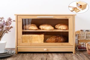 Caja de pan de bambú, contenedores de caja de almacenamiento con tabla de cortar, cajón de capas dobles, contenedores de comida grandes, organizador de cocina, decoración del hogar 201019303869