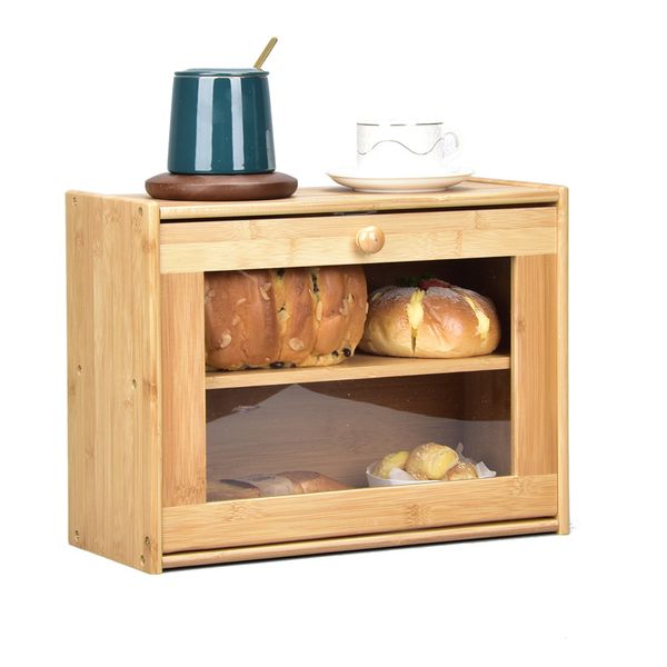 Caja de pan de bambú con tabla de cortar, caja de almacenamiento desmontable, contenedor de alimentos grande, cajón, organizador de cocina personalizado de fábrica