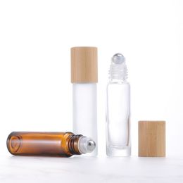 Bamboo dop 10 ml rol op glazen fles geurparfum etherische olieverflessen met roestvrijstalen balroller