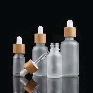 Tapón de bambú Frasco cuentagotas de vidrio esmerilado Reactivo líquido Botellas de pipeta Cuentagotas Aromaterapia Aceites esenciales Perfumes Botellas Ivjoh