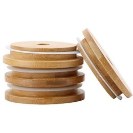 Bamboe dopdeksels 70 mm 88 mm herbruikbare bamboe Mason Jar-deksels met rietje en siliconen afdichting