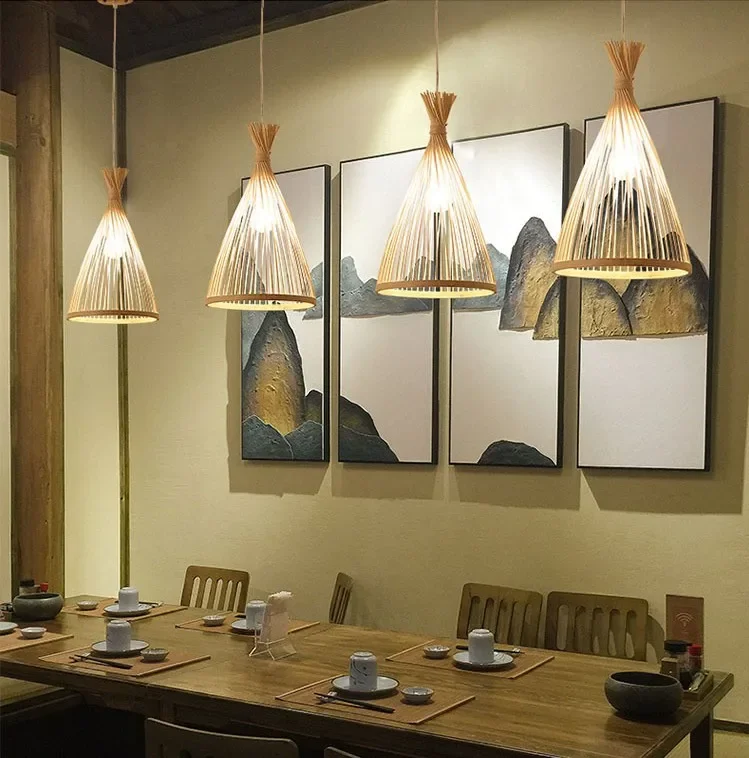 Bamboe kroonluchter hanglamp lamp hangende houten plafond licht decor led Chinese hand gemaakte handgemaakte verlichting voor huis woonkamer