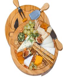 Bamboo Cheese Board and Knife Round Charcuterie Boards Pouffée de viande pivotante Gift Housemands Gift Tools4877907