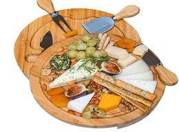 Bambou Cheese Board and Knife Set Round Charcuterie Boards Pouffée de viande pivotante Gift Housemarmed Gift Tools2177810