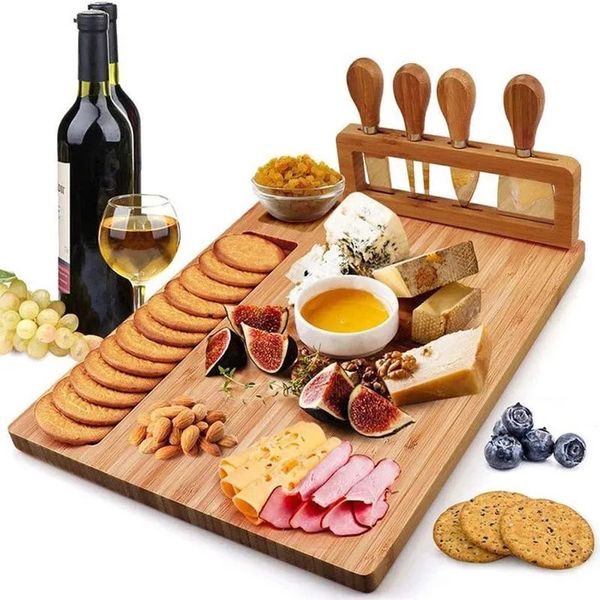 Bamboo Cheese Board Couteau Slicer Scoop Scoop Cut Kitchen Cuisine Outils de cuisine Couper Bois Froms Boards 231221