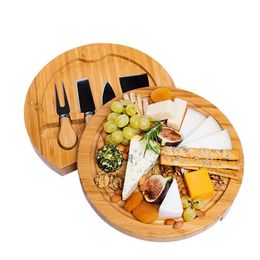 Bamboe Cheese Board met roestvrijstalen mes Set Meat Charcuterie Platter Serving Lade Housewarming Gift Keuken Gereedschap