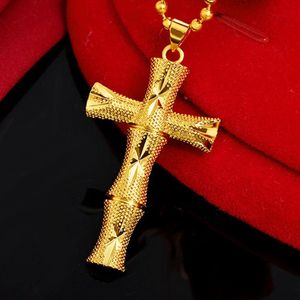 Bamboo Cross hanger met golfketen voor vrouwen mannen meisje 18k geel goud gevulde klassieke mode -sieraden285s