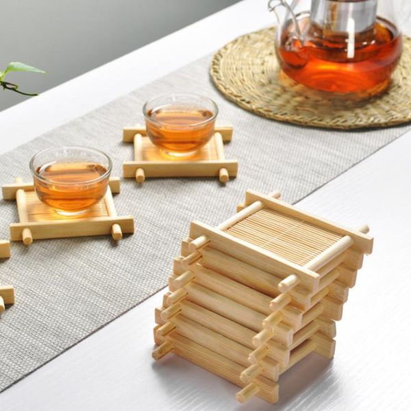 Tapis de tasse en bambou, accessoires de thé Kung Fu, napperons de Table, dessous de verre, tasses à café, boissons, accessoires de cuisine, tapis de tasse