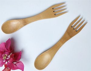 Bamboe bestek vork lepel 2 in 1 tafelgerei draagbare bestek Student student picknick reizen servies ijs lepel salade vork voor kinderen
