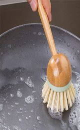 Brouss de brosse à plat en bambou multifonction outils de nettoyage de cuisine ménagers Bol brosse en pot avec manche en bambou allpurpose lave-vaisselle 6863274
