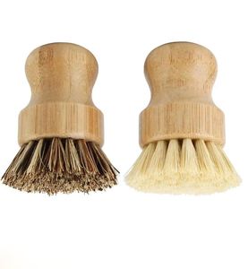 Brosse à vaisselle en bambou, outils de nettoyage de cuisine en bois, épurateurs pour laver les casseroles en fonte, brosses à poils de Sisal naturel