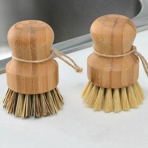 Bamboo Dish Scrub Brushes Kitchen Wooden Cleaning Scrubbers for Washing Cast Iron Pan Pot Natural Sisal Bristles dh003