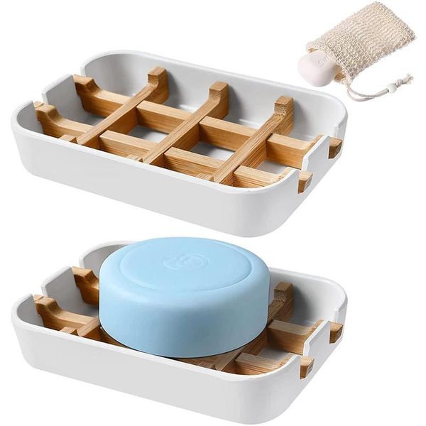 Platos de bambú, soporte de madera para jabón, caja para jabones de madera para baños, contenedor, bandeja, estante, placa, almacenamiento para baño, jabonera ahorradora