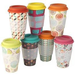 Bamboe Eco Reis Mok / Cup, Herbruikbaar en Eco Vriendschappelijk Bamboe Fiber Afhaalmaaltijd Koffiekopje, Deal Mok voor Reizen Outdoors 400ml 210804