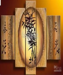 Pintura al óleo de bambú Feng Shui, lienzo, decoración de la fortuna, Arte de la pared Decoración para el hogar y la Oficina, regalo hecho a mano New321u2566072
