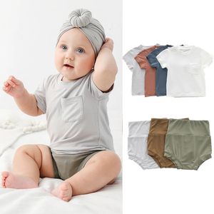 T-shirt à manches courtes en fibre de bambou pour bébé, vêtements d'été pour bébé garçon et fille, taille haute, pantalon pour bébé né, vêtements d'extérieur 240226