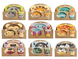 Bambou fibre enfants039S Set Creative Cartoon Bowl Divisé Poon Spoon Cup Cup Five-Ciece Gift Table Valise Set6523640