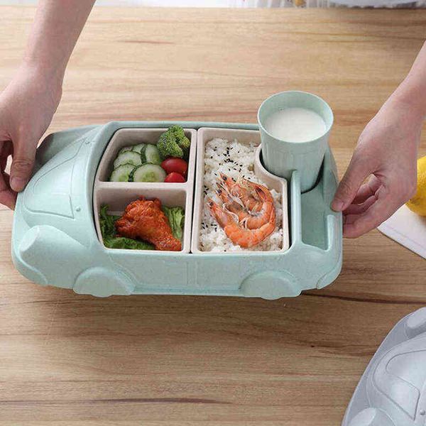 Fibre de bambou plat d'alimentation enfants vaisselle bébé créatif assiette dessin animé voiture séparation formation assiette vaisselle ensemble G1210