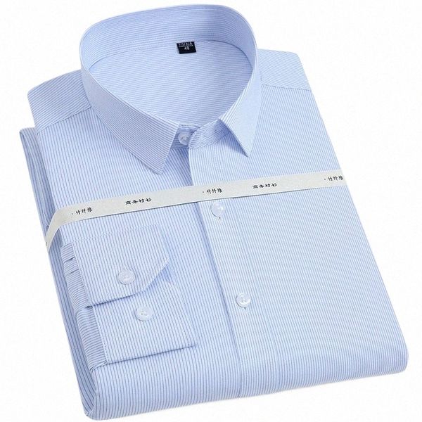 Dr Shirt de fibre de bambou pour hommes Lg-Manches Busin Casual Bande élastique Vêtements professionnels Chemises sociales formelles Vêtements pour hommes 89p2 #