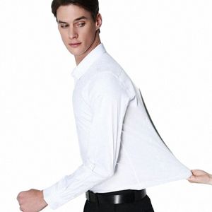 Bamboevezel Mannen Wit Overhemd LG Mouw Elastisch Anti-rimpel Normale pasvorm Formeel Sociaal Camisas Plus Grote Maat 8XL 7XL 6XL 5XL i3JV#
