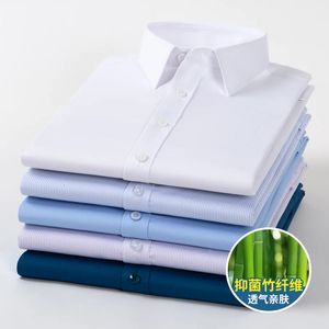 Chemise pour hommes de couleur unie en fibre de bambou à manches longues Slim Fit printemps et automne chemises formelles d'affaires à la mode sans fer S-5XL 240307