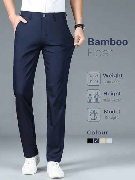 Pantalones de negocios rectos de fibra de bambú Men Moda Fashion Fashion Diseñador Designador transpirable Casual Long Formal Macho 240518