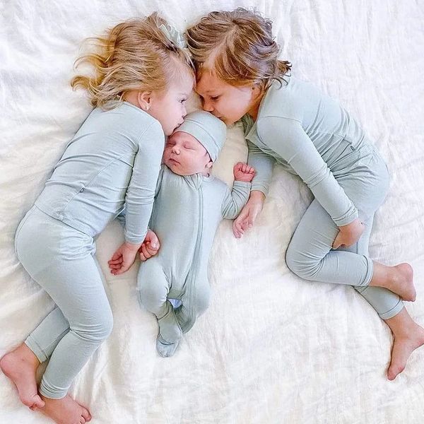 Bamboo Fiber Toddler Pyjama Set Breathable Kid Baby Boy Girl Vêtements Baby Clothing Longs Shenging Sleeping Sleeping For Children Girls 240506