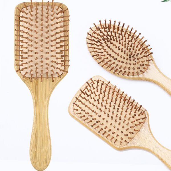 Peigne à cheveux en bambou, brosse à palette, coussin d'air, peigne de Massage, brosse démêlante, brosses à cheveux antistatiques