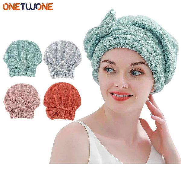 Serviette à cheveux en bambou wrapmicrofiber sèche de douche turban avec bowknotabsorbent serviettes sèches rapides pour les femmes anti-frisot 240420