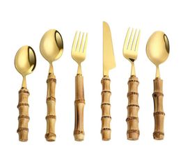 Bamboo Handle Rosteware Settware Dîner en acier inoxydable à la fourchette à fourchette Cutlery Set de cuillère2420169