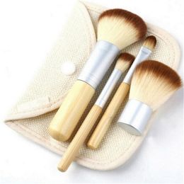 Bamboe handvat make-up kwasten set Professionele bamboe oogschaduw foundation make-up penseel gereedschap met tas 4 stks / set Juego De Brochas De Maquillaje.