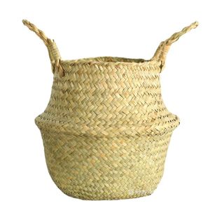 Handgefertigter Bambuskorb, faltbarer Übertopf, multifunktionaler Wäschestrohhalm, Patchwork, Korbgeflecht, Rattan, Seegras, Garten, Blumentopf, Übertopf, 34 x 30 cm