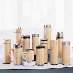 Tasses isolées en bambou tasse de voyage en acier inoxydable avec couvercle anti-fuite tasses d'accompagnement isolées en bois réutilisable CCJ2093