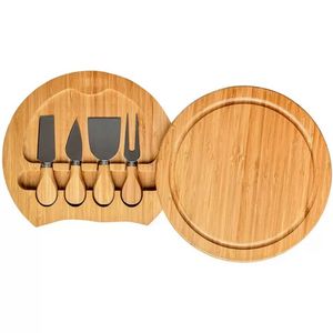 Bamboe Keukengereedschap Kaasplank en Mes Set Ronde Charcuterie Boards Swivel Vleesschotel Holiday Housewarming Gift JN09