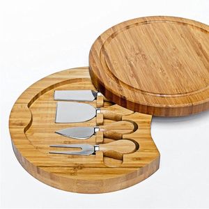 Bamboe keukengereedschap kaasbord en messen set round charcuterie boards zwenk vleesschotel vakantie huiswarming cadeau 1121