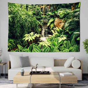 Tapis mural de paysage de forêt en feuille de bambou, arrière-plan Hippie, Phase de lune, décoration de salle, tissu Boho, décor artistique pour la maison, J220804