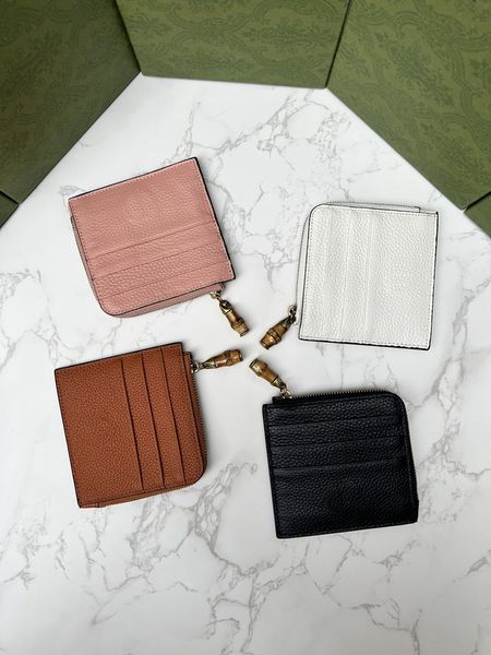 Cartera de cuero de bambú Diseñadores Carteras con cierre de cremallera de cuero de becerro para hombre Para mujer unisex Zip Around Wallet Titulares de tarjetas Titulares de estuches Monedero 739497